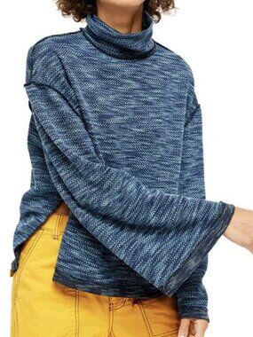 Free People We the Free Medium Sunny Days Textured Knit Sweater in Blue